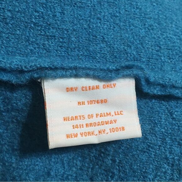 Hearts of Palm 100% Wool Blue Fringed Sweater Size Large - Picture 12 of 12
